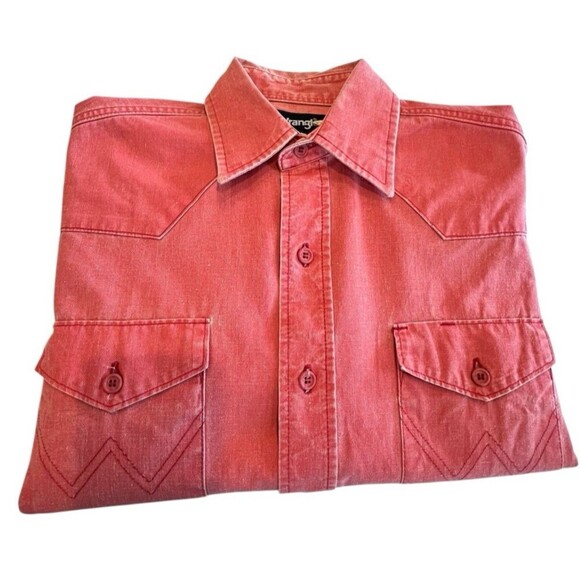 Wrangler Vintage Brushpopper Button Shirt Men X Long Tail Sz 15-33 Pink - Picture 7 of 9